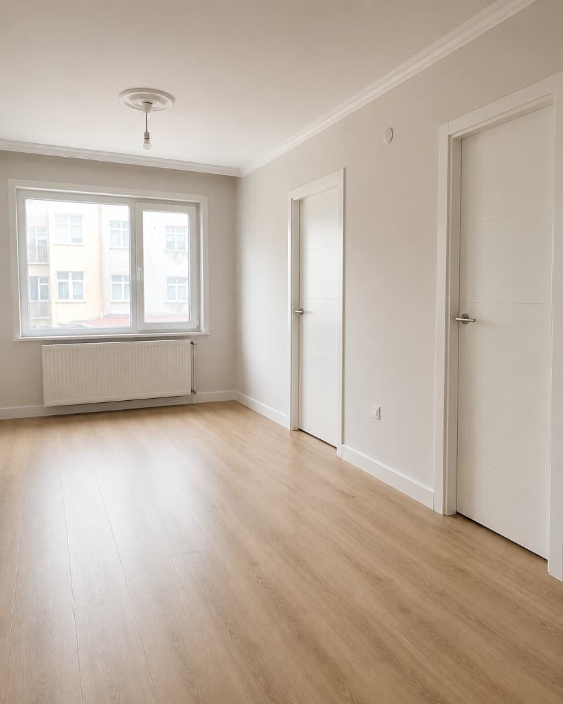 Merter yenilenmiş laminat parke ve beyaz iç kapılar